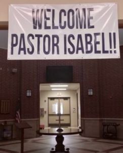 Welcome banner for Pastor Isabel